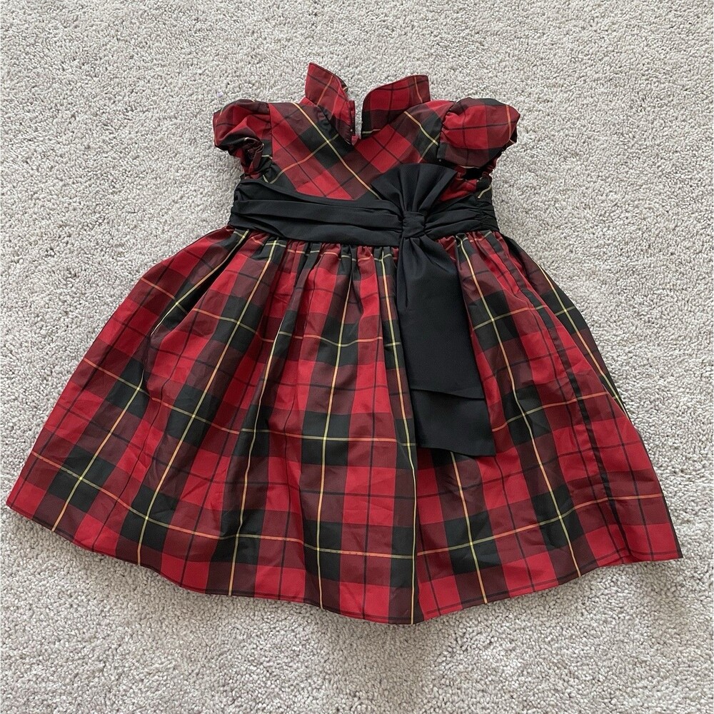 Ralph Lauren 18M Baby Tartan Red & Black Plaid Holiday Dress w/Peter Pan Collar